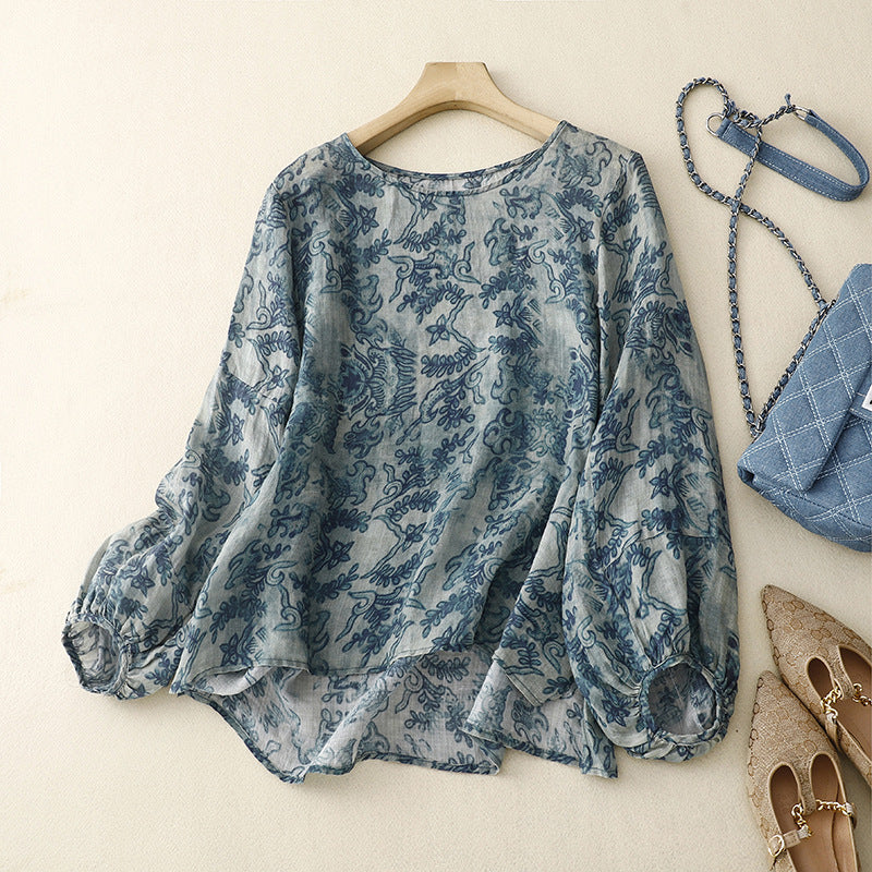 GRACEFUL VINE LINEN BLOUSE