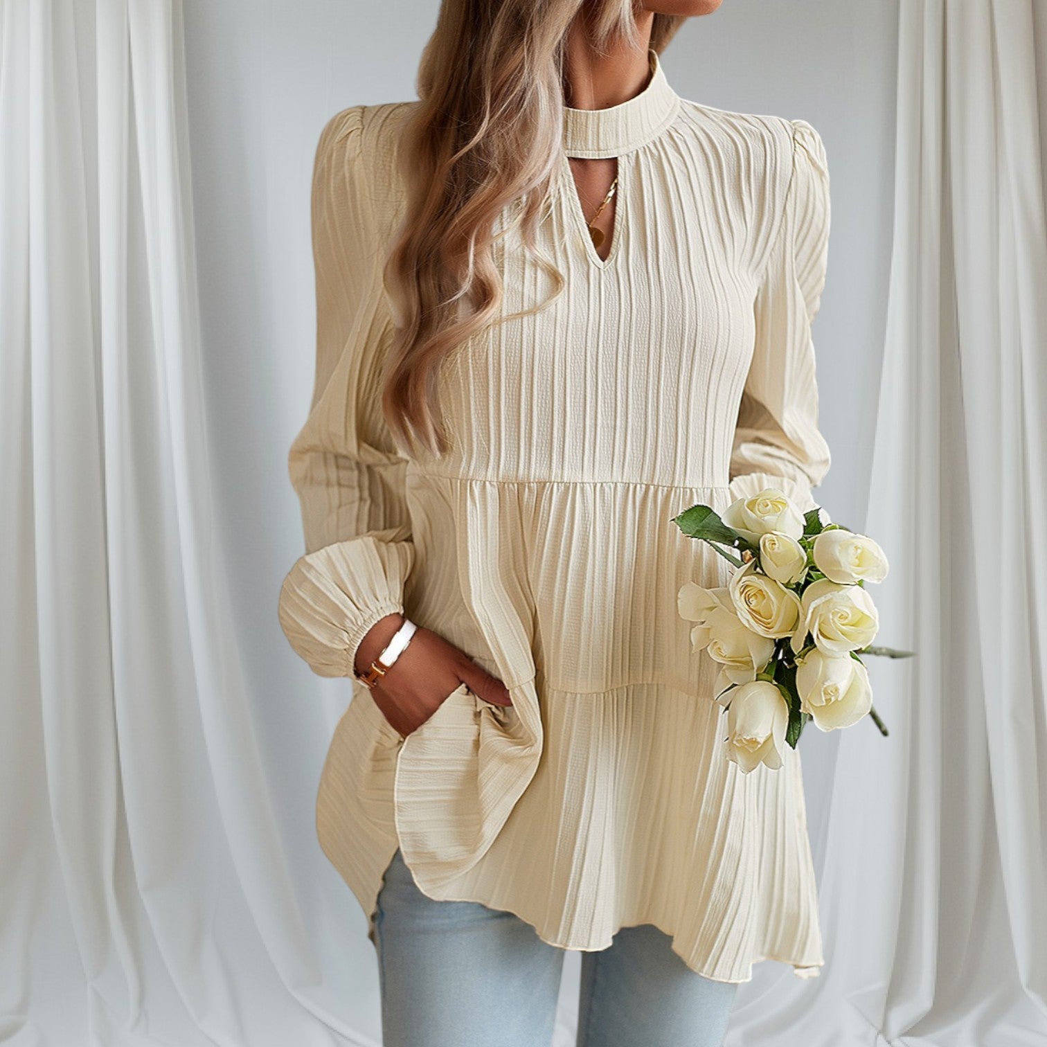 IVORY LONG SLEEVE BLOUSE