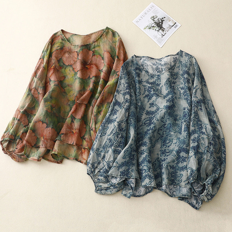 GRACEFUL VINE LINEN BLOUSE