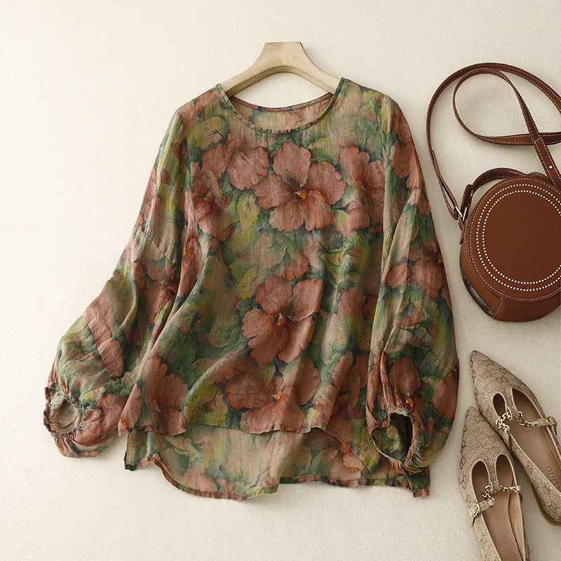 GRACEFUL VINE LINEN BLOUSE