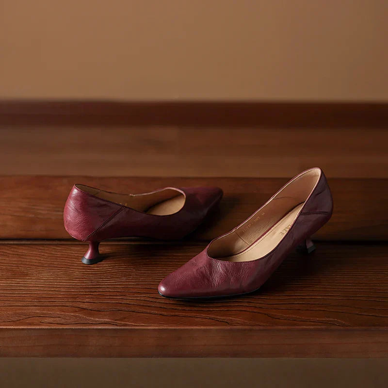 SEREN GENUINE LEATHER KITTEN HEEL PUMP