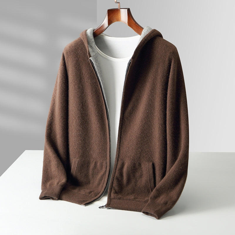 Ravello Reversible Cashmere Hoodie, zip front detail
