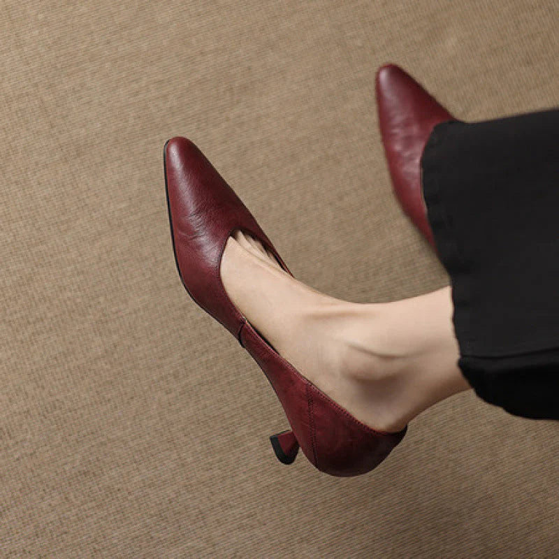 SEREN GENUINE LEATHER KITTEN HEEL PUMP