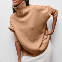 Lydia turtleneck sweater in saddle brown, oversized fit with ribbed cuffs