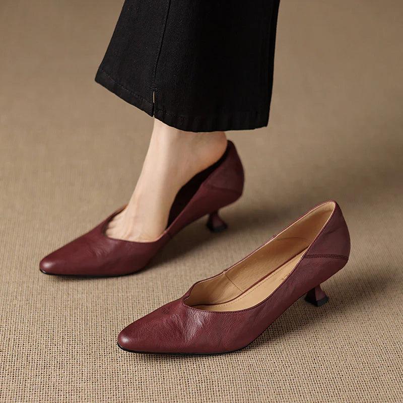 SEREN GENUINE LEATHER KITTEN HEEL PUMP